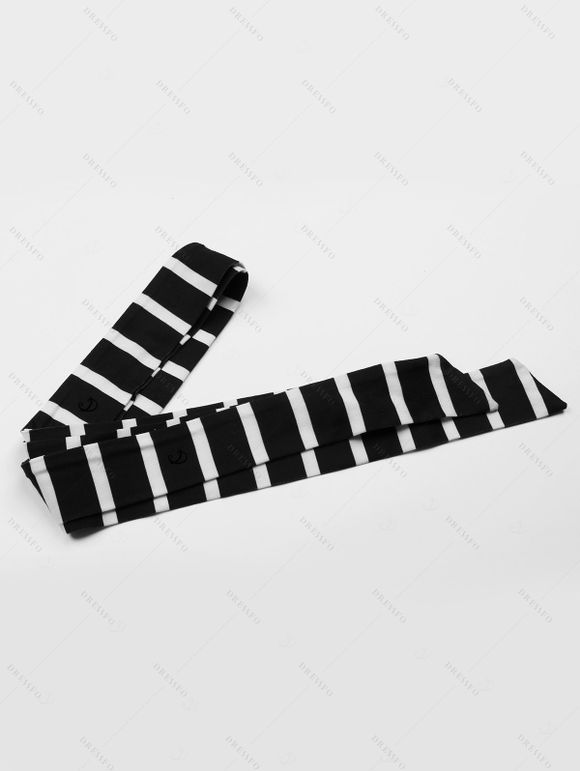 Vacation T-shirt Dress Striped Print Off the Shoulder Pocket Slit Belt Casual Dress - Noir XL | US 10