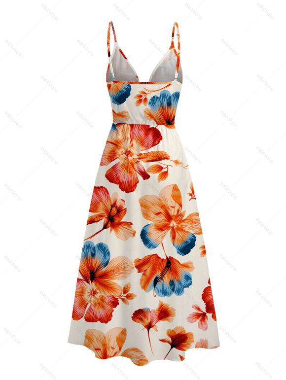 Hawaiian Vacation Couple Outfit Vintage Colorblock Floral Print Surplice Hollow Out Skort Romper and Shirt Set - orange clair S | US 4