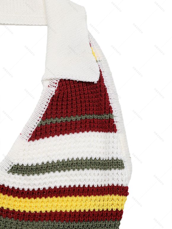 Hawaiian Couple Outfit Vintage Colorblock Striped Print Halter Mini Bodycon Knitted Dress and Shirt Set - multicolor A S | US 4