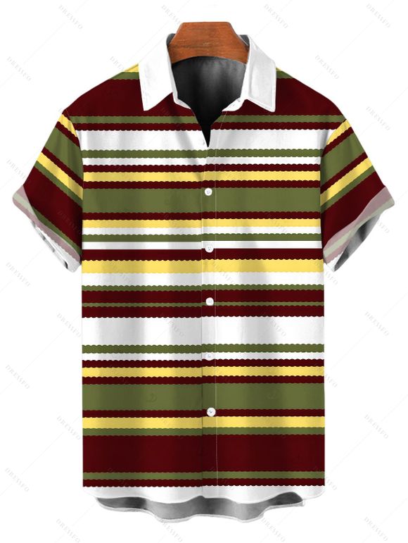 Hawaiian Couple Outfit Vintage Colorblock Striped Print Halter Mini Bodycon Knitted Dress and Shirt Set - multicolor A S | US 4