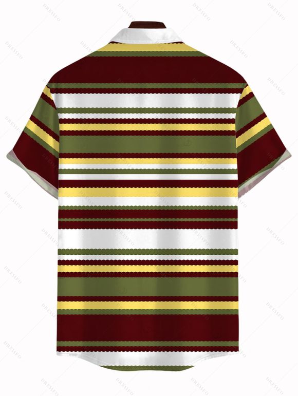 Hawaiian Couple Outfit Vintage Colorblock Striped Print Halter Mini Bodycon Knitted Dress and Shirt Set - multicolor A S | US 4