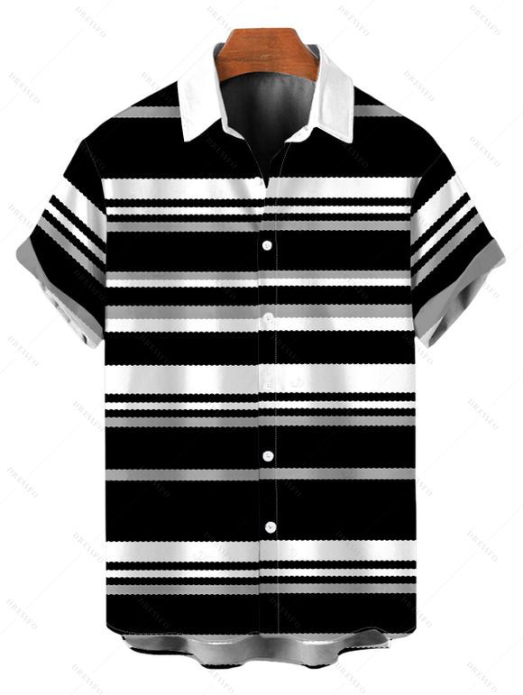 Vacation Couple Outfit Striped Print Off the Shoulder Pocket Slit Belt T-shirt Dress and Shirt Set - Noir S | US 4