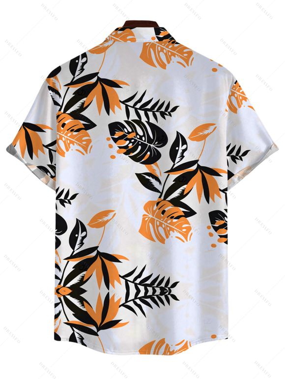 Men's Hawaiian Vacation Shirt Tropical Monstera Palm Leaf Print Button Up Shirt - Orange 5XL