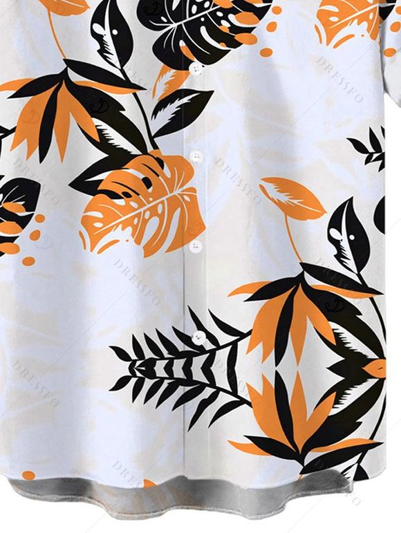 Men's Hawaiian Vacation Shirt Tropical Monstera Palm Leaf Print Button Up Shirt - Orange 5XL