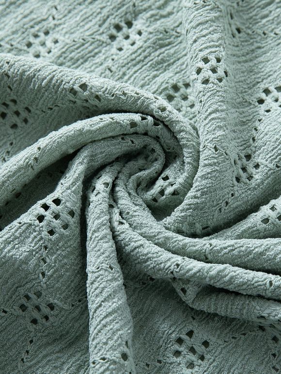 Men's Casual Shirt Solid Color Floral Hollow Out Button Up Shirt - Vert clair 3XL