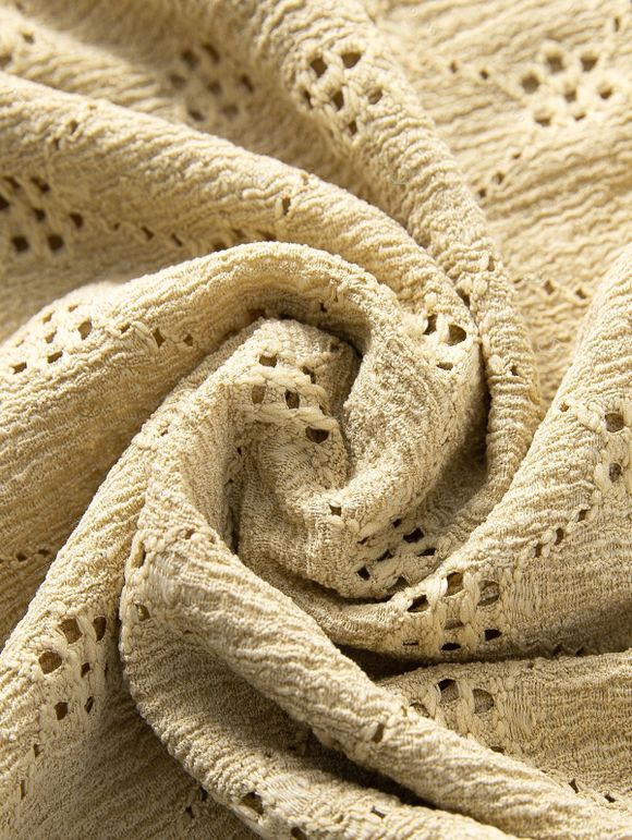 Men's Casual Shirt Solid Color Floral Hollow Out Button Up Shirt - café lumière L