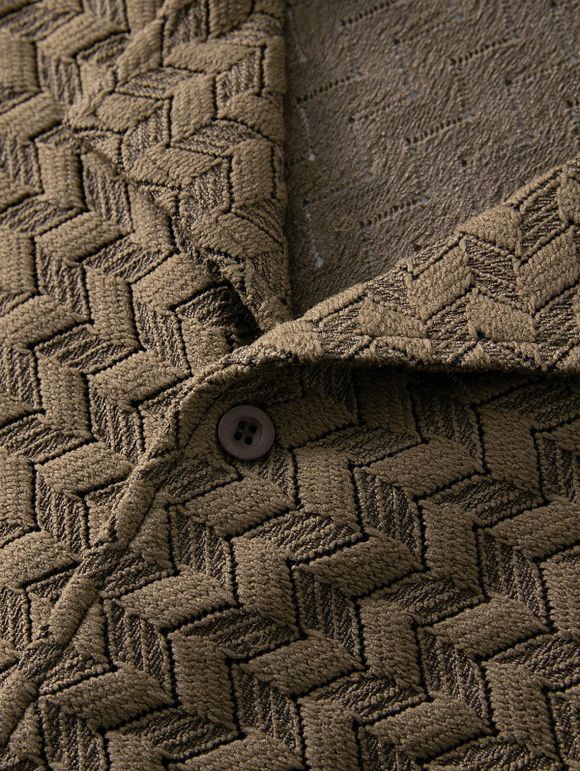 Men's Beach Shirt Zig Zag Hollow Out Cuban Collar Button Up Shirt - Café profond 3XL