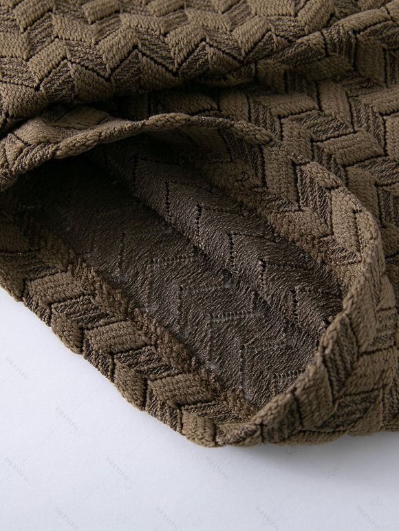 Men's Beach Shirt Zig Zag Hollow Out Cuban Collar Button Up Shirt - Café profond 3XL