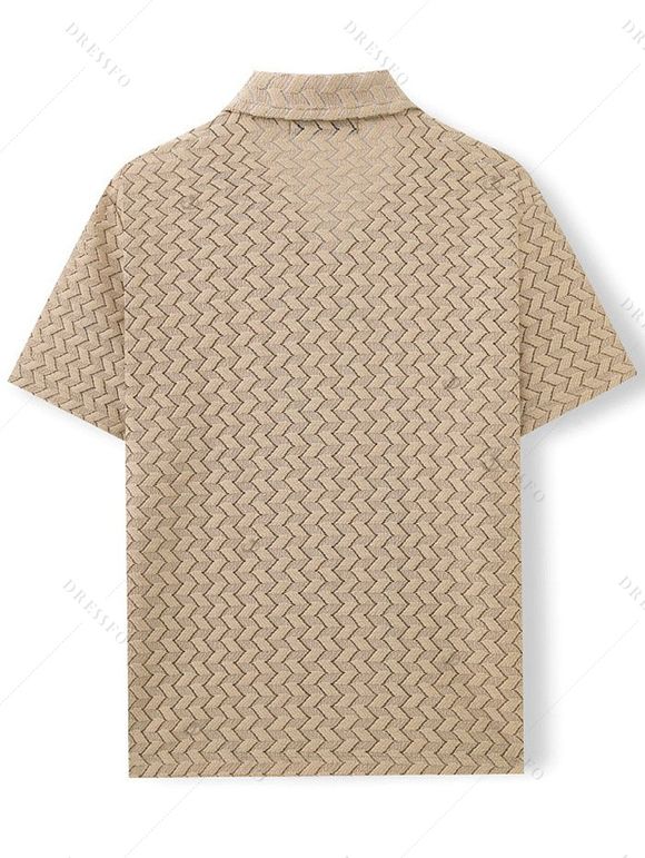 Men's Beach Shirt Zig Zag Hollow Out Cuban Collar Button Up Shirt - café lumière L