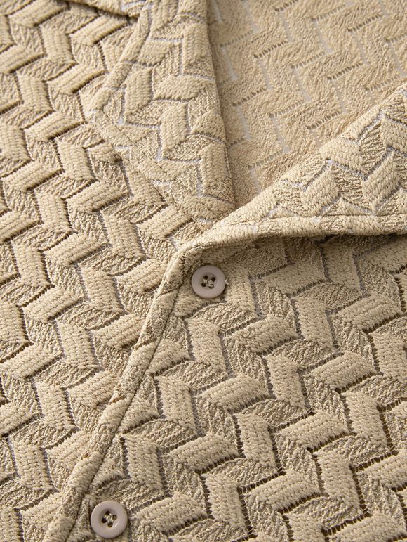 Men's Beach Shirt Zig Zag Hollow Out Cuban Collar Button Up Shirt - café lumière L