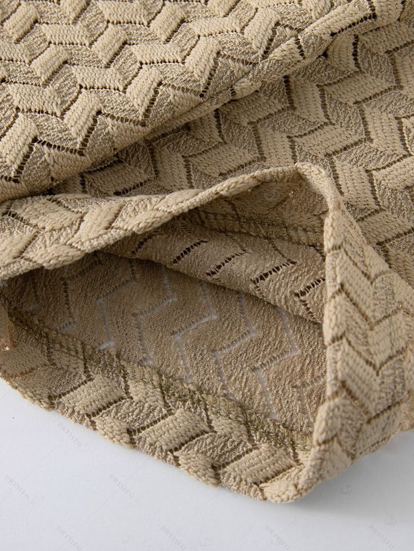 Men's Beach Shirt Zig Zag Hollow Out Cuban Collar Button Up Shirt - café lumière L