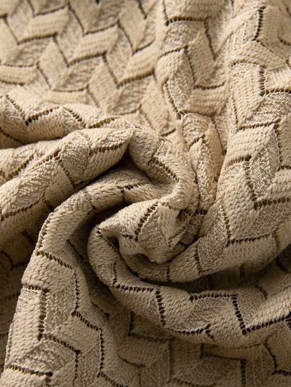 Men's Beach Shirt Zig Zag Hollow Out Cuban Collar Button Up Shirt - café lumière L