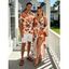 Hawaiian Vacation Couple Outfit Vintage Colorblock Floral Print Surplice Hollow Out Skort Romper and Shirt Set - orange clair S | US 4