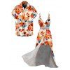 Hawaiian Vacation Couple Outfit Vintage Colorblock Floral Print Surplice Hollow Out Skort Romper and Shirt Set - orange clair S | US 4