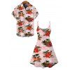 Hawaiian Vacation Couple Outfit Vintage Tropical Palm Tree Hibiscus Floral Print Spaghetti Strap Mini Dress and Shirt Set - Rose S | US 4