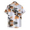 Hawaiian Vacation Couple Outfit Tropical Monstera Palm Leaf Print Ruched Bust Dress and Shirt Set - Orange S | US 4