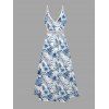 Vacation Skort Romper Hibiscus Floral Tropical Palm Leaf Print Surplice Lace Hollow Out Skort Romper - Bleu XXL | US 14