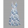 Vacation Couple Outfit Hibiscus Floral Tropical Palm Leaf Print Lace Hollow Out Skort Romper and Shirt Set - Bleu S | US 4