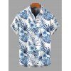 Vacation Couple Outfit Hibiscus Floral Tropical Palm Leaf Print Lace Hollow Out Skort Romper and Shirt Set - Bleu S | US 4