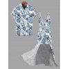 Vacation Couple Outfit Hibiscus Floral Tropical Palm Leaf Print Lace Hollow Out Skort Romper and Shirt Set - Bleu S | US 4