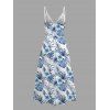 Vacation Couple Outfit Hibiscus Floral Tropical Palm Leaf Print Lace Hollow Out Skort Romper and Shirt Set - Bleu S | US 4
