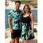 Vacation Couple Outfit Colorblock Leaf Pattern Ruched Bust Belt Dress and Roll Up Sleeve Shirt Casual Matching Outfit - Noir S | US 4