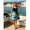 Robe de vacances à motif de feuilles colorblock, buste froncé, col en cœur, ceinture, robe trapèze mini décontractée - Vert M | US 6