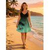 Robe de vacances ombrée à motif palmier, bretelles spaghetti, col en V, coupe trapèze, mini-robe débardeur décontractée - Vert profond XXXL | US 16