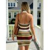 Hawaiian Couple Outfit Vintage Colorblock Striped Halter Mini Bodycon Knitted Dress and Printed Button-Down Shirt Set - multicolor A S | US 4