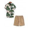 Beach Vacation Outfit Tropical Monstera Palm Leaf Print and Solid Color Drawstrings Shorts Set - PLANT GREEN S | US 4
