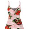 Hawaiian Vacation Dress Vintage Tropical Palm Tree Hibiscus Floral Print Spaghetti Strap Mini Dress - Rose XXXXXL | US 20
