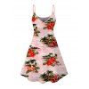 Hawaiian Vacation Dress Vintage Tropical Palm Tree Hibiscus Floral Print Spaghetti Strap Mini Dress - Rose XXXXXL | US 20