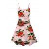 Hawaiian Vacation Dress Vintage Tropical Palm Tree Hibiscus Floral Print Spaghetti Strap Mini Dress - Rose XXXXXL | US 20