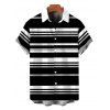 Men's Hawaiian Shirt Vintage Colorblock Striped Print Button Up Shirt - Noir 5XL