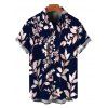 Men's Vacation Shirt Vintage Watercolor Botanical Floral Print Shirt Button Up Shirt - Bleu de Minuit 5XL