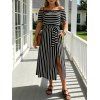 Vacation T-shirt Dress Striped Print Off the Shoulder Pocket Slit Belt Casual Dress - Noir XL | US 10