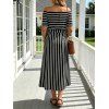 Vacation Couple Outfit Striped Print Off the Shoulder Pocket Slit Belt T-shirt Dress and Shirt Set - Noir S | US 4