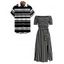 Vacation Couple Outfit Striped Print Off the Shoulder Pocket Slit Belt T-shirt Dress and Shirt Set - Noir S | US 4