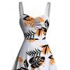 Hawaiian Vacation Dress Tropical Monstera Palm Leaf Print Ruched Bust Mini Dress - Orange XXXXXL | US 20