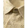 Men's Casual Shirt Solid Color Floral Hollow Out Button Up Shirt - café lumière L