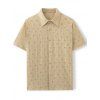 Men's Casual Shirt Solid Color Floral Hollow Out Button Up Shirt - café lumière L