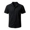 Men's Casual Shirt Solid Color Floral Lace Hollow Out Button Up Shirt - Noir 3XL