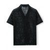 Men's Casual Shirt Solid Color Floral Lace Hollow Out Button Up Shirt - Noir 3XL