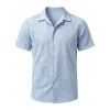 Men's Casual Shirt Solid Color Floral Lace Hollow Out Button Up Shirt - Bleu Poudre 3XL