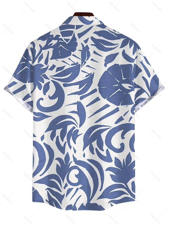 Men's Vacation Shirt Botanical Leaf Scroll Silhouette Print Button Up Shirt - Bleu clair L