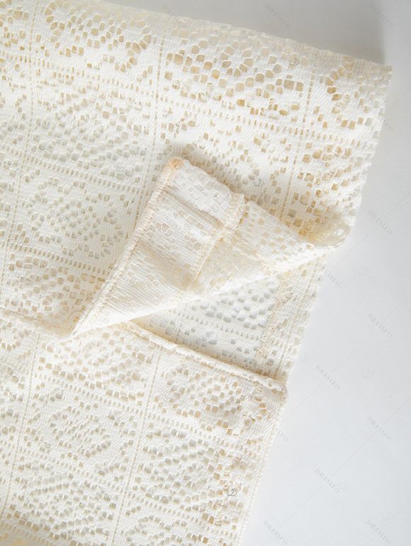 Men's Casual Shirt Solid Color Floral Lace Hollow Out Button Up Shirt - Blanc de Crème 3XL