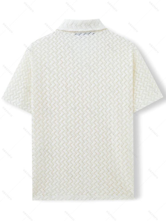 Men's Beach Shirt Zig Zag Hollow Out Cuban Collar Button Up Shirt - Blanc de Crème 3XL