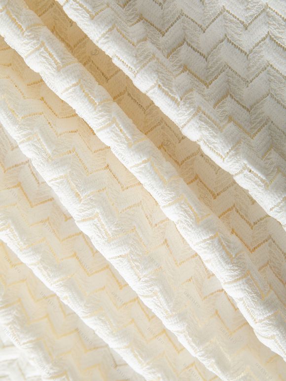 Men's Beach Shirt Zig Zag Hollow Out Cuban Collar Button Up Shirt - Blanc de Crème 3XL