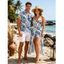 Vacation Couple Outfit Hibiscus Floral Tropical Palm Leaf Print Lace Hollow Out Skort Romper and Shirt Set - Bleu S | US 4
