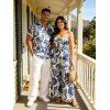 Vacation Couple Outfit Botanical Leaf Print Bowknot Off the Shoulder Jumpsuit and Shirt Set - Bleu clair S | US 4